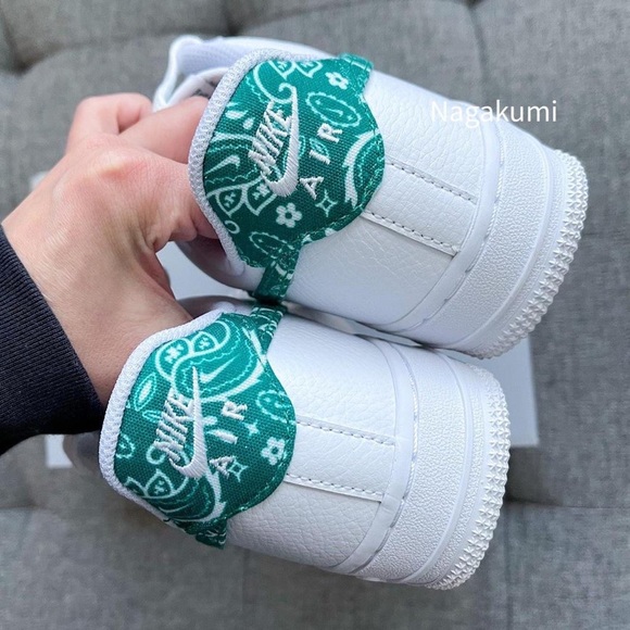🤍💚 Nike Air Force 1 white blue green bandana paisley - Picture 4 of 4